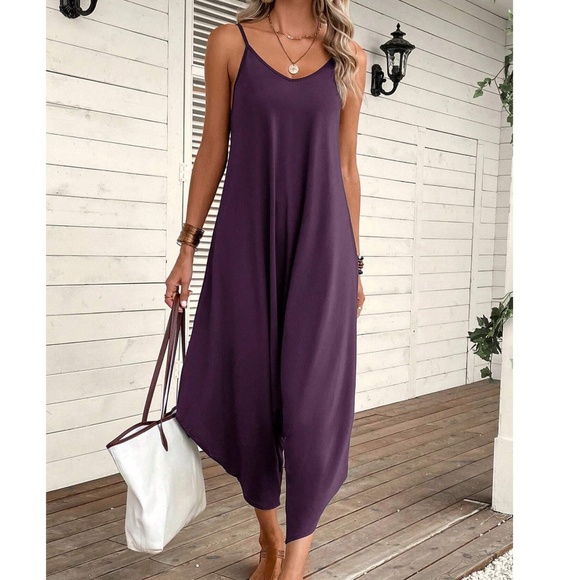 Boho Solid Harem Leg Cami Jumpsuit - Picture 7 of 12